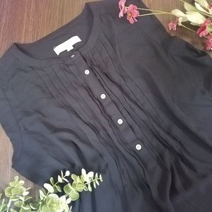 LOFT Black Clap Sleeved Pleated Blouse